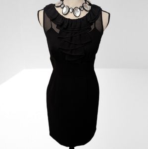 Calvin Klein Women's Black Sheath Dress Lined Sheer Overlay Ruffles Size (4)